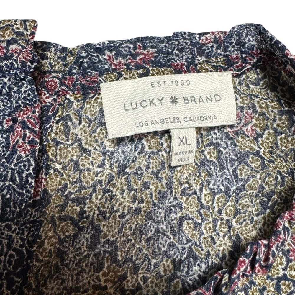 Lucky Brand Peasant Chiffon Long Sleeve Floral Blouse Size XL - Picture 7 of 10